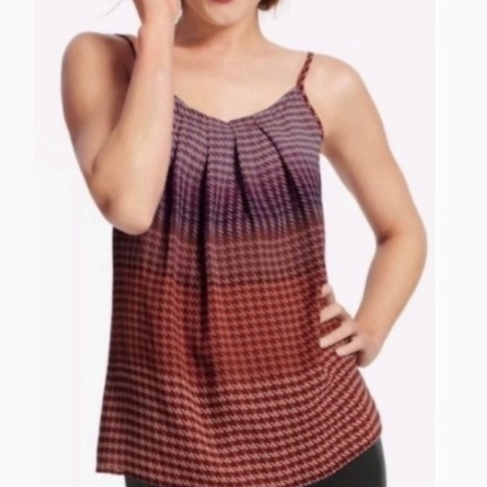 CABI #555 Houndstooth Pleated Strappy Camisole Cami Top Lined XL